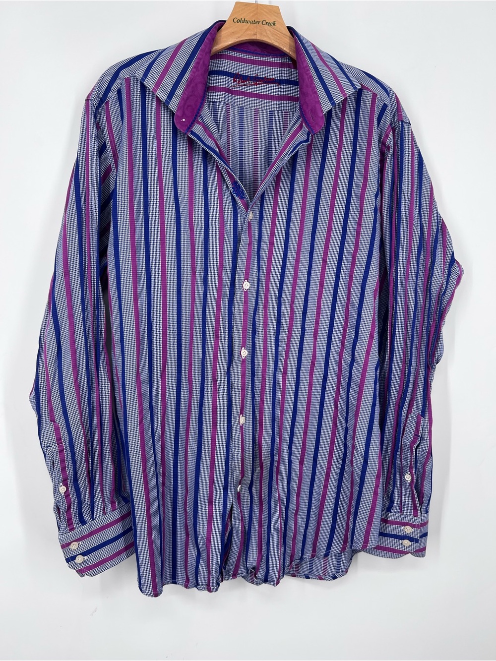 Robert Graham Purple Stripe Houndstooth Button Down Shirt L/XL